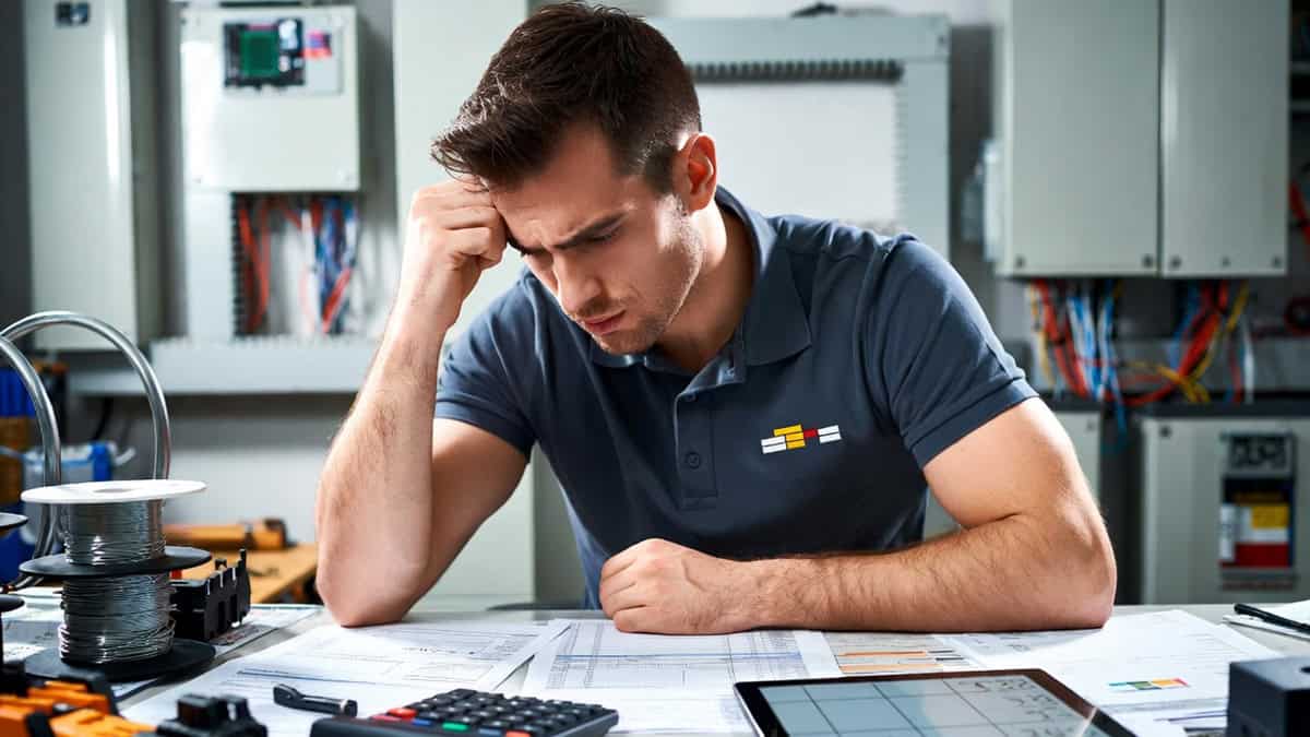 Frustrated HVAC contractor and electrician facing website challenges and lead generation needs.