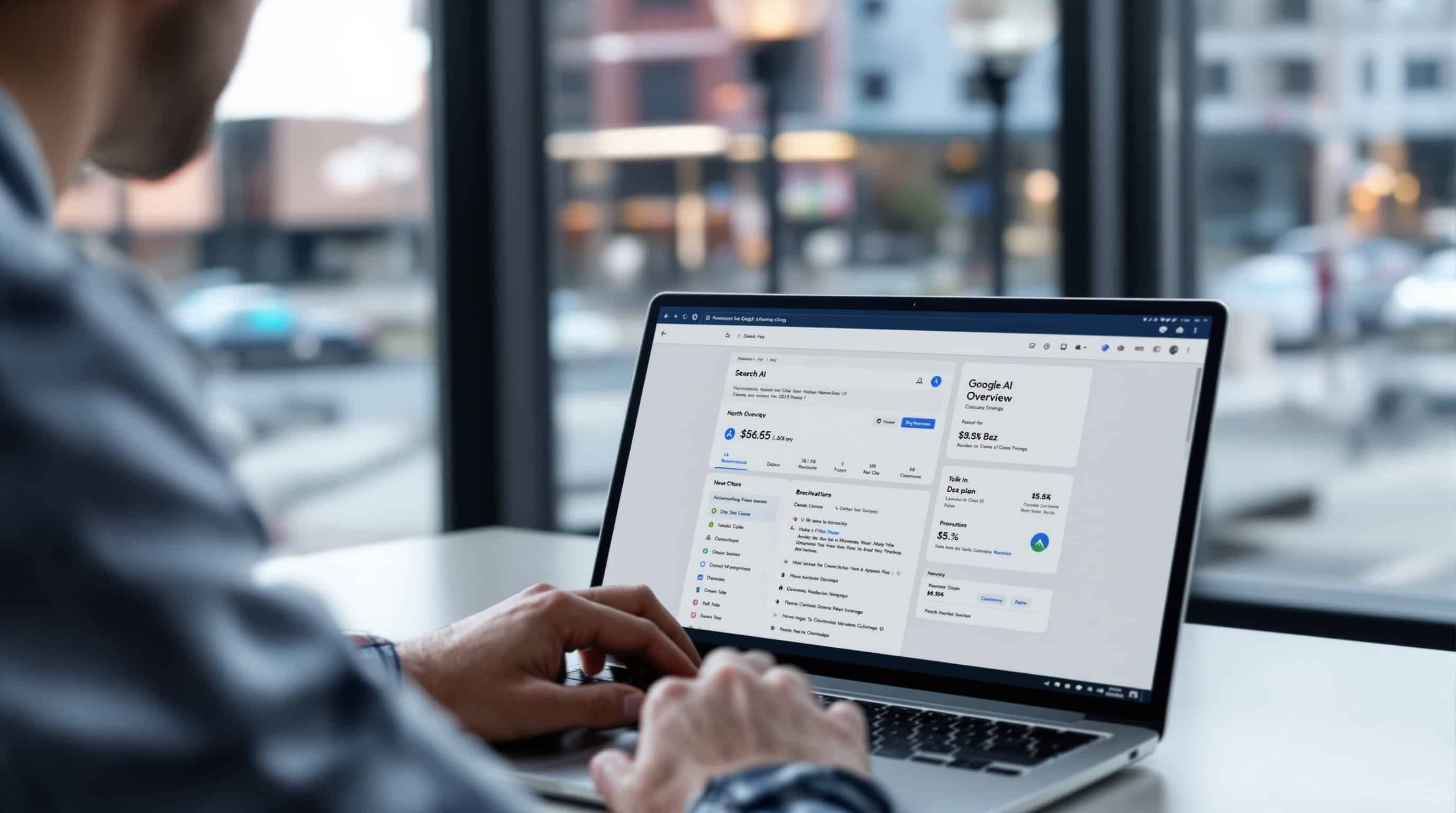 Man using laptop analyzing Google AI Overviews and Google Business Profile for HVAC companies in