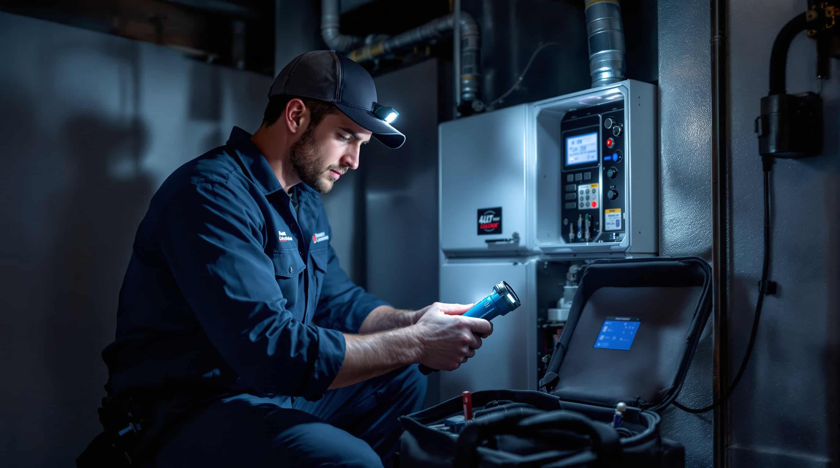 HVAC technician inspecting equipment, Colorado Springs HVAC marketing and lead generation.